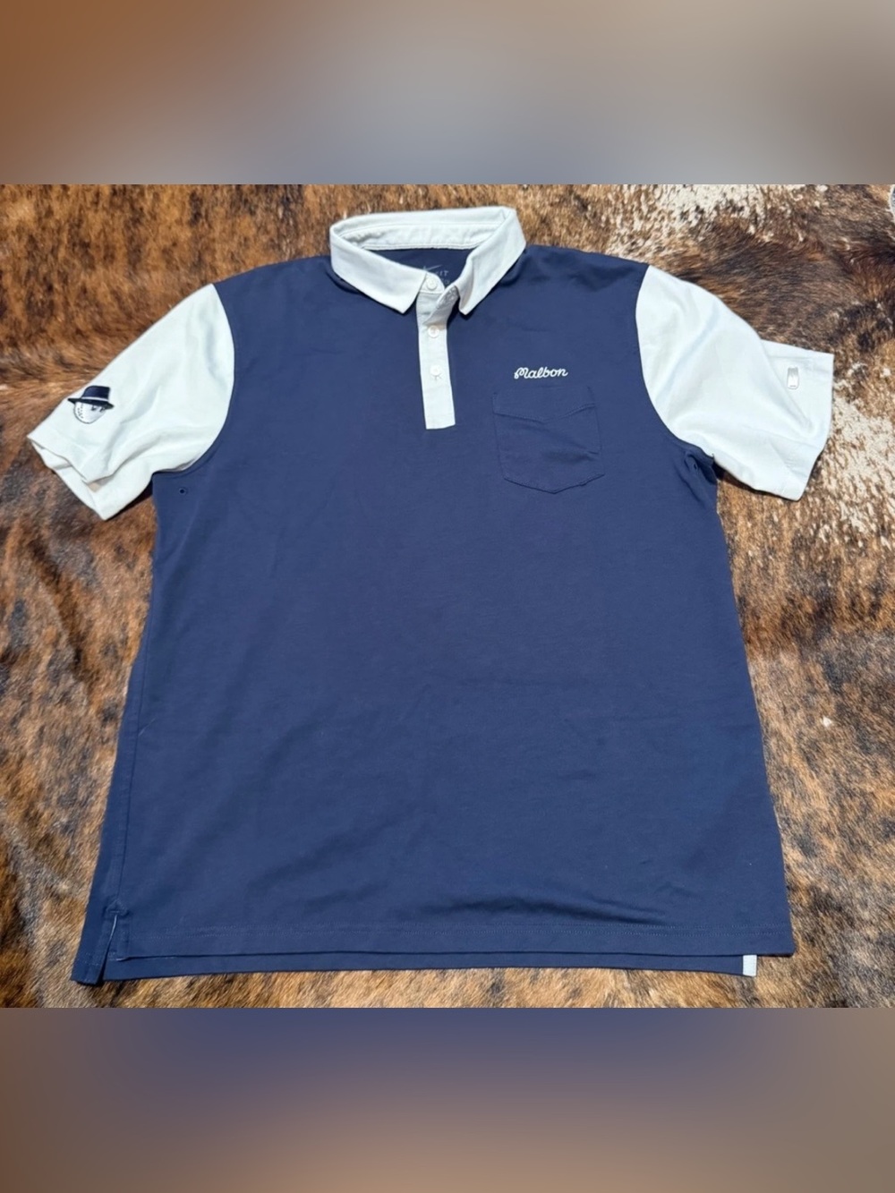 Malbon Golf x Nike Dri-FIT Colorblock Polo Men’s L Navy Blue Cream Pocket RARE